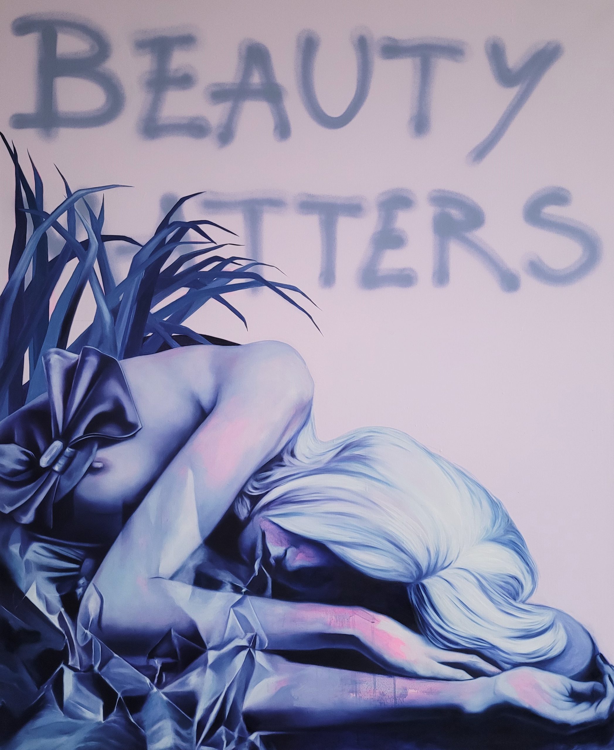 Beauty Matters | 135 x 110 cm,oleaj a akryl sprej na plátne, 2021