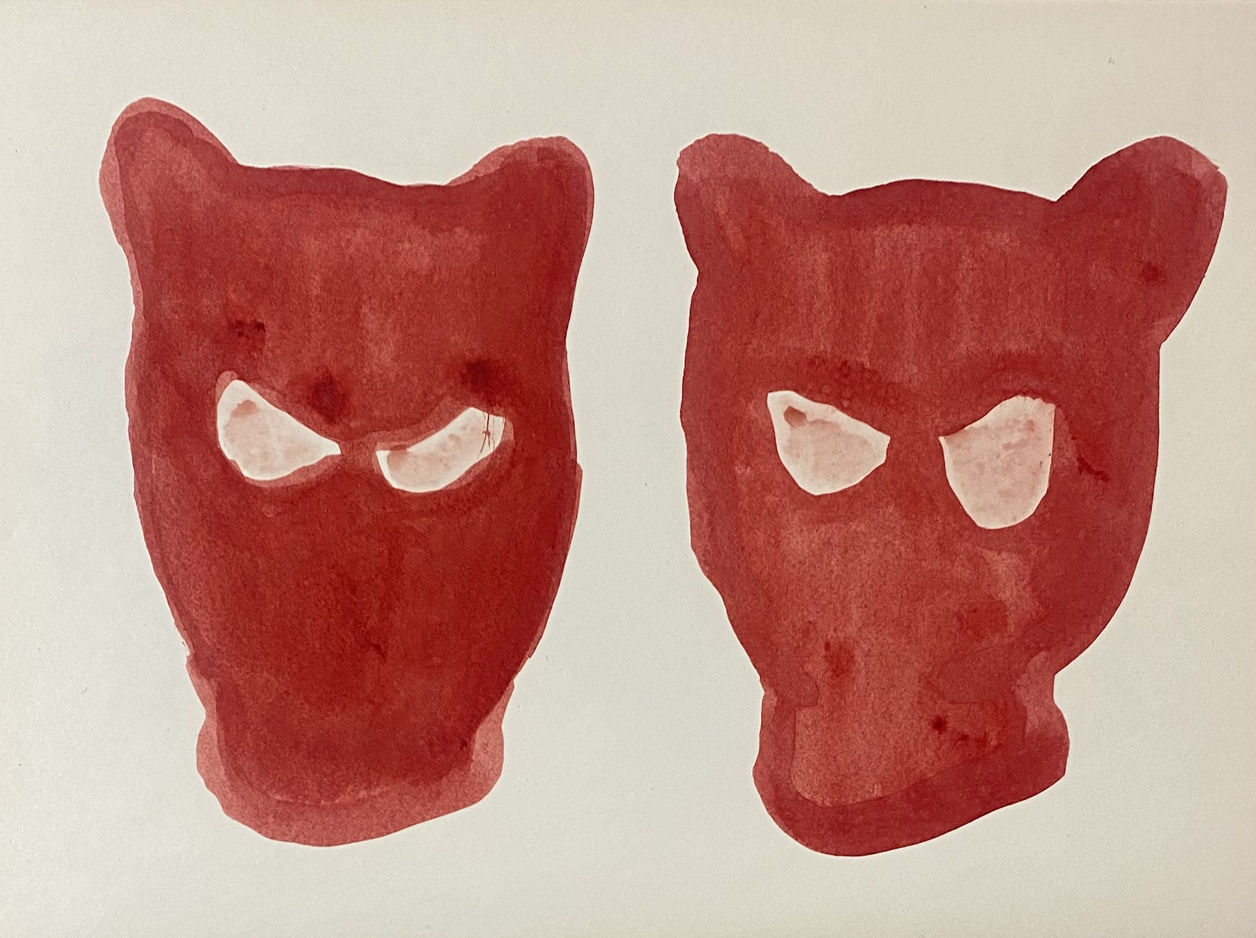 Červené masky | formát A4, akvarel na papieri, 2021