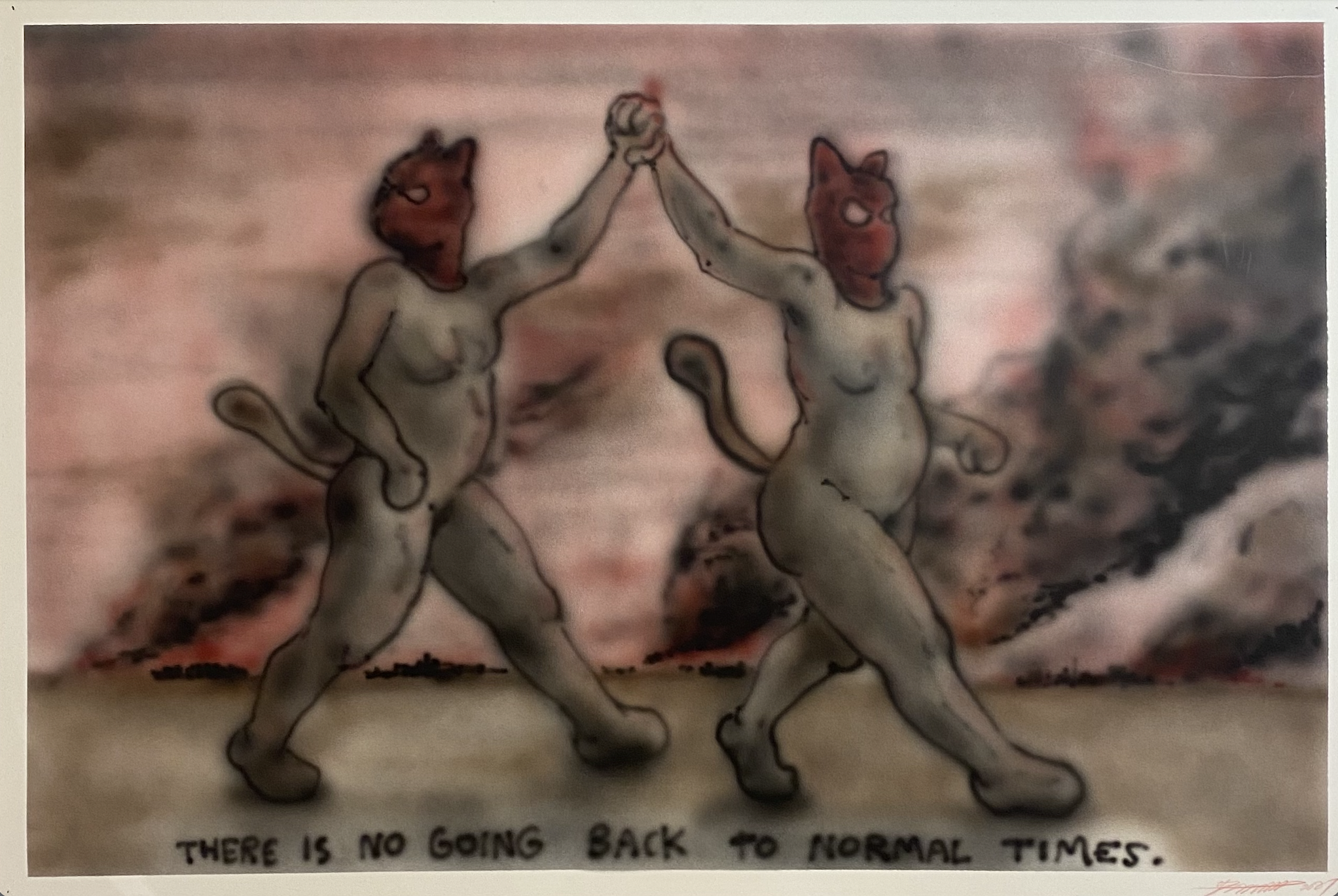 There is no going back to normal times | 65x95 cm, airbrush and industrial marker na papieri, 2021