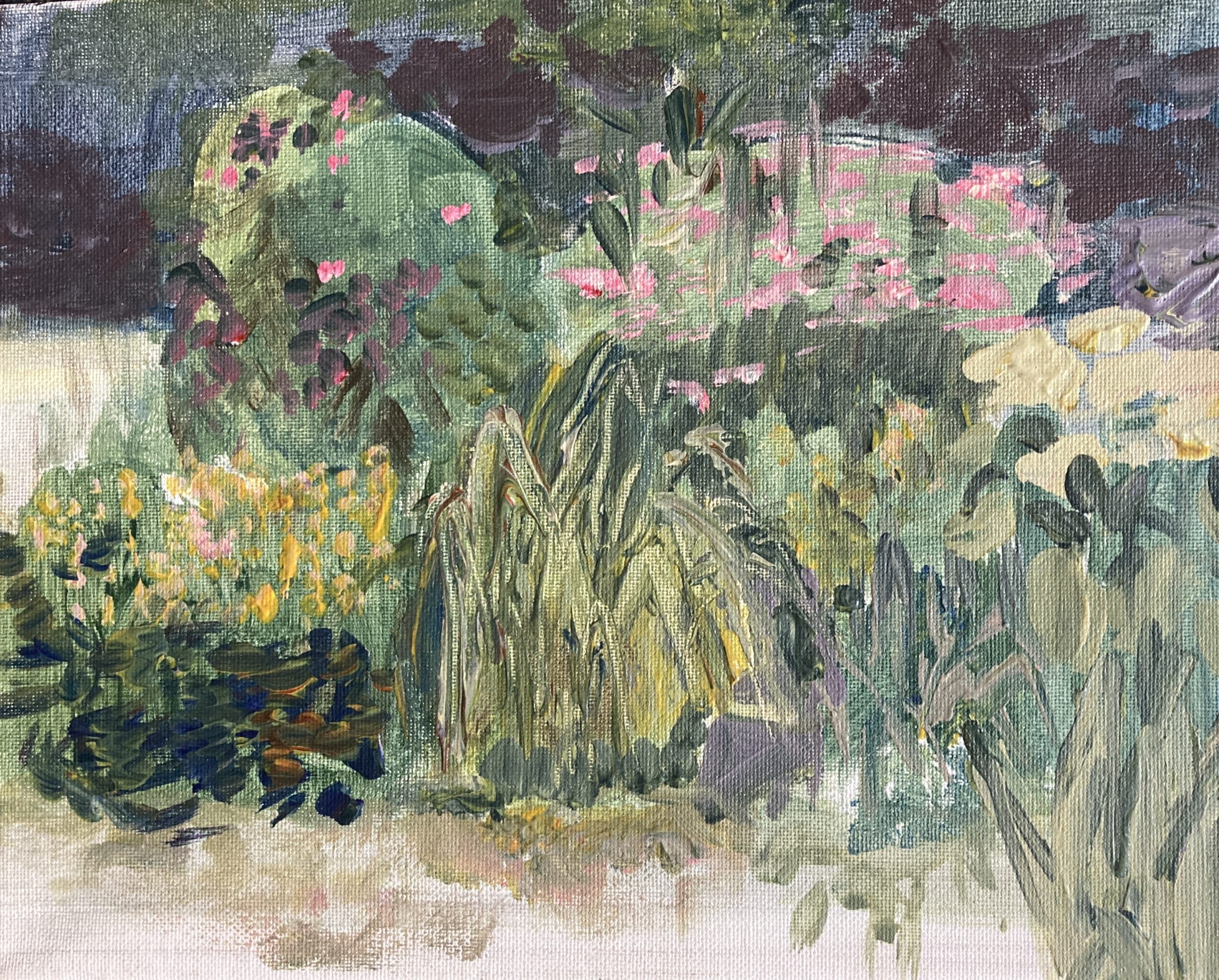 Záhrada | 24 x 30 cm, akryl na plátne, 2021, rámované