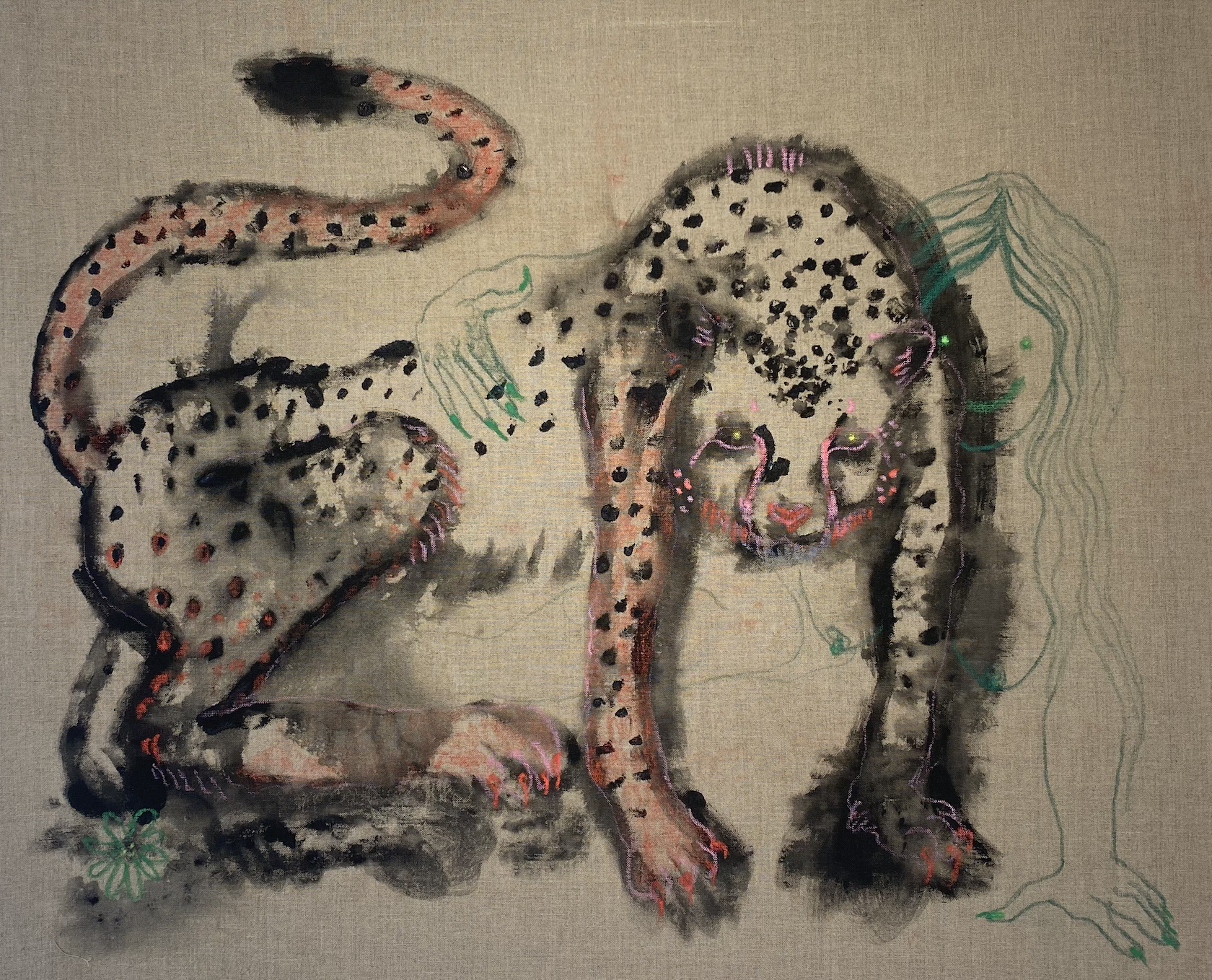 „Cheetah „ | 95 x 115 cm, akryl a pastel na plátne, 2022 